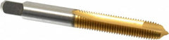 Kennametal - 5/16-24 UNF, 2 Flute, TiN Finish, High Speed Steel Spiral Point Tap - Plug Chamfer, Right Hand Thread, 2.72" OAL, 1-1/8" Thread Length, 0.318" Shank Diam, 3B Class of Fit - Exact Industrial Supply
