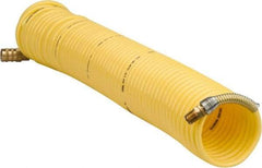 Coilhose Pneumatics - 1/4" ID, 1/4 Thread, 50' Long, Yellow Nylon Coiled & Self Storing Hose - 185 Max psi, Industrial Interchange Coupler x Male Swivel - Benchmark Tooling