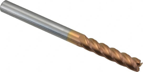 Accupro - 1/4", 4 Flute, Single End, Solid Carbide, 0.02" Corner Radius End Mill - 3" OAL, 40° Helix, Right Hand Flute, 1-1/8" LOC, Right Hand Cut - Benchmark Tooling