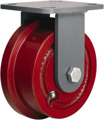 Hamilton - 4-15/16" Diam x 1-7/16" Wide x 6-1/8" OAH Top Plate Mount Rigid Caster - Iron, 1,000 Lb Capacity, Tapered Roller Bearing, 4-1/2 x 6-1/4" Plate - Benchmark Tooling