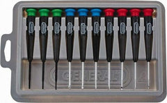 General - 10 Piece Phillips, Slotted & Torx Screwdriver Set - Electrician Shank, Plastic Handle, Blade Sizes: Length 1-1/2, Bit Sizes: Philips #000 to #0, Torx T6, T7 & T8, Tip Thickness: 3/64, 1/16, 5/64 & 3/32 - Benchmark Tooling