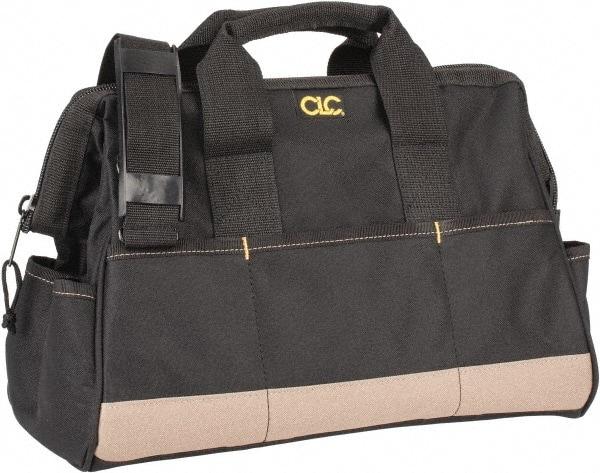 CLC - 22 Pocket Black & Khaki Polyester Tool Bag - 16" Wide x 8-1/2" Deep x 10" High - Benchmark Tooling