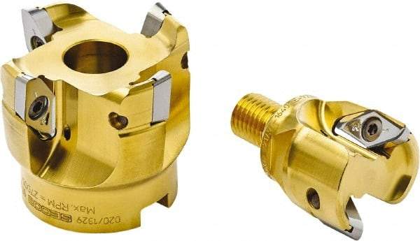 Seco - 63mm Cut Diam, 10mm Max Depth, 27mm Arbor Hole, 4 Inserts, VPGX 2206 Insert Style, Indexable Copy Face Mill - 27,000 Max RPM, 57mm High, Through Coolant - Benchmark Tooling