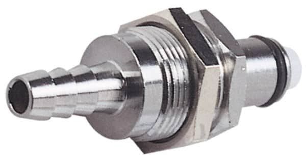 CPC Colder Products - 1/4" Inside Tube Diam, Brass, Quick Disconnect, Hose Barb Valved Panel Mount Coupling Insert - 250 Max psi, -40 to 180°F, 2" OAL x 0.75" Overall Height, Chrome Plated - Benchmark Tooling