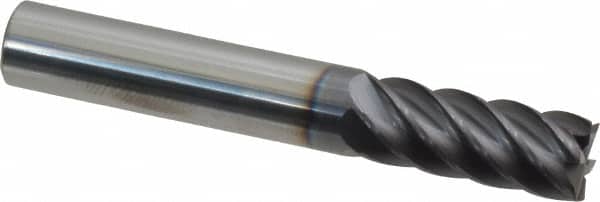 Accupro - 3/8", 7/8" LOC, 3/8" Shank Diam, 2-1/2" OAL, 6 Flute, Solid Carbide Square End Mill - Single End, AlTiN Finish, Spiral Flute, 40° Helix, Centercutting, Right Hand Cut, Right Hand Flute - Benchmark Tooling