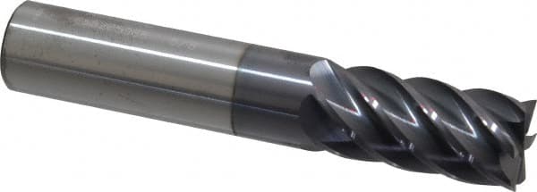 Accupro - 5/8", 1-1/4" LOC, 5/8" Shank Diam, 3-1/2" OAL, 6 Flute, Solid Carbide Square End Mill - Single End, AlTiN Finish, Spiral Flute, 40° Helix, Centercutting, Right Hand Cut, Right Hand Flute - Benchmark Tooling