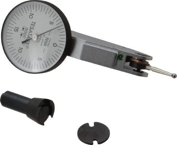 TESA Brown & Sharpe - 0.008 Inch Range, 0 Inch Dial Graduation, Horizontal Dial Test Indicator - 1-1/2 Inch White Dial, 0-4-0 Dial Reading, Accurate to 0.0001 Inch - Benchmark Tooling