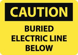 NMC - "Caution - Buried Electric Line Below", 10" Long x 14" Wide, Rigid Plastic Safety Sign - Rectangle, 0.05" Thick, Use for Accident Prevention - Benchmark Tooling