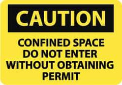 NMC - "Caution - Confined Space - Do Not Enter without Obtaining Permit", 10" Long x 14" Wide, Rigid Plastic Safety Sign - Rectangle, 0.05" Thick, Use for Accident Prevention - Benchmark Tooling