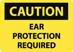 NMC - "Caution - Ear Protection Required", 10" Long x 14" Wide, Rigid Plastic Safety Sign - Rectangle, 0.05" Thick, Use for Accident Prevention - Benchmark Tooling