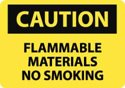 NMC - "Caution - Flammable Materials - No Smoking", 10" Long x 14" Wide, Rigid Plastic Safety Sign - Rectangle, 0.05" Thick, Use for Hazardous Materials - Benchmark Tooling