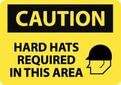 NMC - "Caution - Hard Hats Required in This Area", 10" Long x 14" Wide, Rigid Plastic Safety Sign - Rectangle, 0.05" Thick, Use for Accident Prevention - Benchmark Tooling