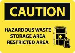 NMC - "Caution - Hazardous Waste Storage Area - Restricted Area", 10" Long x 14" Wide, Pressure-Sensitive Vinyl Safety Sign - Rectangle, 0.004" Thick, Use for Hazardous Materials - Benchmark Tooling