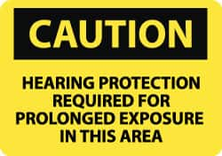 NMC - "Caution - Hearing Protection Required for Prolonged Exposure in This Area", 10" Long x 14" Wide, Rigid Plastic Safety Sign - Rectangle, 0.05" Thick, Use for Accident Prevention - Benchmark Tooling