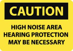 NMC - "Caution - High Noise Area - Hearing Protection May Be Necessary", 10" Long x 14" Wide, Rigid Plastic Safety Sign - Rectangle, 0.05" Thick, Use for Accident Prevention - Benchmark Tooling