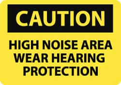 NMC - "Caution - High Noise Area - Wear Hearing Protection", 10" Long x 14" Wide, Rigid Plastic Safety Sign - Rectangle, 0.05" Thick, Use for Accident Prevention - Benchmark Tooling