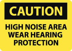 NMC - "Caution - High Noise Area - Wear Hearing Protection", 10" Long x 14" Wide, Rigid Plastic Safety Sign - Rectangle, 0.05" Thick, Use for Accident Prevention - Benchmark Tooling