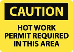 NMC - "Caution - Hot Work Permit Required in This Area", 10" Long x 14" Wide, Rigid Plastic Safety Sign - Rectangle, 0.05" Thick, Use for Hazardous Materials - Benchmark Tooling