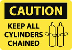 NMC - "Caution - Keep All Cylinders Chained", 10" Long x 14" Wide, Rigid Plastic Safety Sign - Rectangle, 0.05" Thick, Use for Accident Prevention - Benchmark Tooling