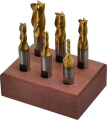 Hertel - 1/8 to 1/2", 4 Flute End Mill Set - TiN Coated, High Speed Steel, 3/8" Shank Diam - Benchmark Tooling