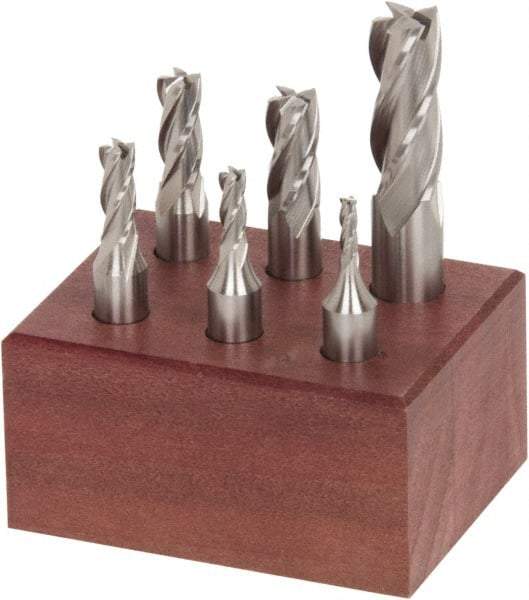 Hertel - 1/8 to 1/2", 4 Flute End Mill Set - Uncoated, Cobalt, 3/8, 1/2" Shank Diam, Centercutting - Benchmark Tooling