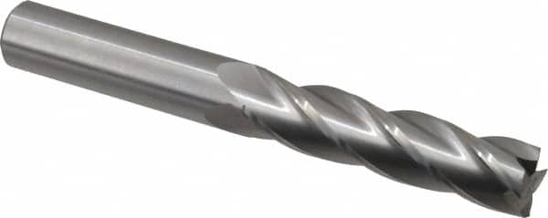 Hertel - 3/4", 3" LOC, 3/4" Shank Diam, 6" OAL, 4 Flute, Solid Carbide Square End Mill - Single End, Uncoated, Spiral Flute, 30° Helix, Centercutting, Right Hand Cut, Right Hand Flute - Benchmark Tooling