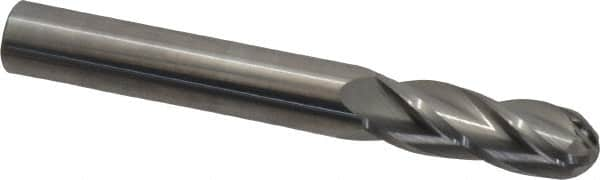 Hertel - 3/8" Diam, 1-1/8" LOC, 4 Flute Solid Carbide Ball End Mill - Uncoated, Single End, 3" OAL, 3/8" Shank Diam - Benchmark Tooling