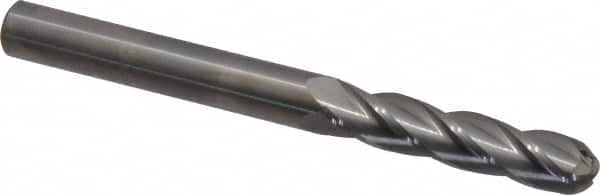 Hertel - 3/8" Diam, 1-3/4" LOC, 4 Flute Solid Carbide Ball End Mill - Uncoated, Single End, 4" OAL, 3/8" Shank Diam - Benchmark Tooling