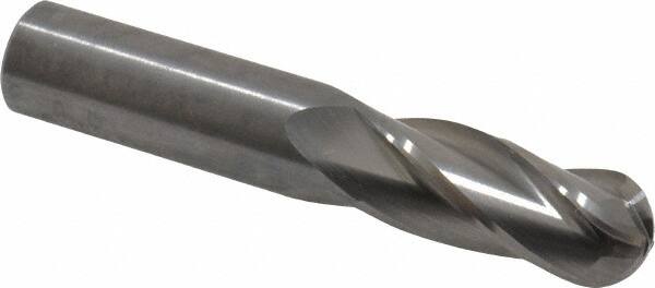 Hertel - 7/16" Diam, 7/8" LOC, 4 Flute Solid Carbide Ball End Mill - Uncoated, Single End, 2-1/2" OAL, 7/16" Shank Diam - Benchmark Tooling