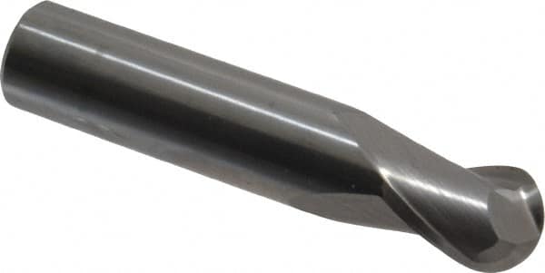 Hertel - 1/2" Diam, 5/8" LOC, 2 Flute Solid Carbide Ball End Mill - Uncoated, Single End, 2-1/2" OAL, 1/2" Shank Diam - Benchmark Tooling