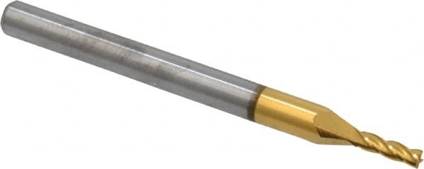 Hertel - 1/16", 3/16" LOC, 1/8" Shank Diam, 1-1/2" OAL, 4 Flute, Solid Carbide Square End Mill - Single End, TiN Finish, Spiral Flute, 30° Helix, Centercutting, Right Hand Cut, Right Hand Flute - Benchmark Tooling