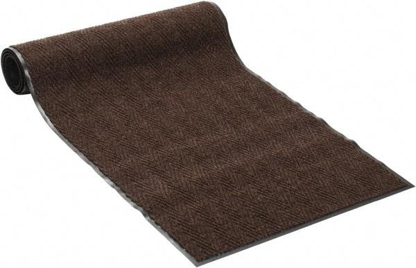 PRO-SAFE - 10 Ft. Long x 3 Ft. Wide, Poly Blended Carpet Surface, Chevron Ribbed Entrance Matting - 5/16 Inch Thick, Indoor, Medium Traffic, Vinyl, Brown, 4 Edged Side - Benchmark Tooling
