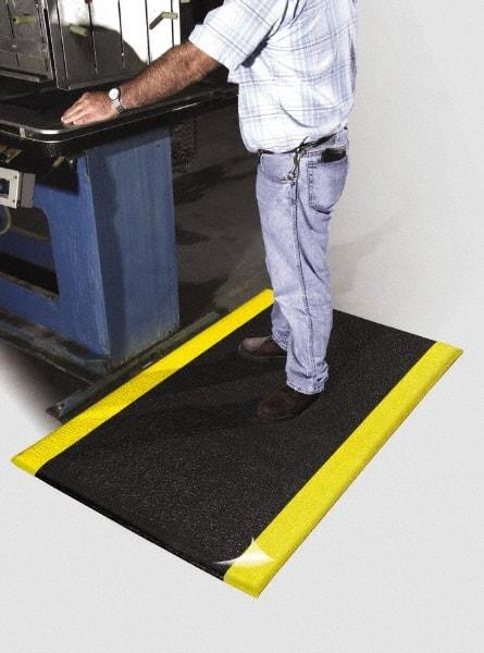 PRO-SAFE - 60' Long x 4' Wide, Dry Environment, Anti-Fatigue Matting - Black with Yellow Borders, Urethane with Vinyl Sponge Base, Beveled on 4 Sides - Benchmark Tooling