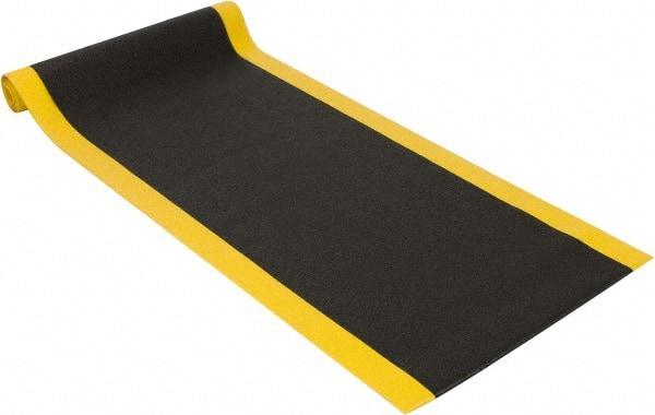 PRO-SAFE - 12' Long x 3' Wide, Dry Environment, Anti-Fatigue Matting - Black with Yellow Borders, Urethane with Vinyl Sponge Base, Beveled on 4 Sides - Benchmark Tooling
