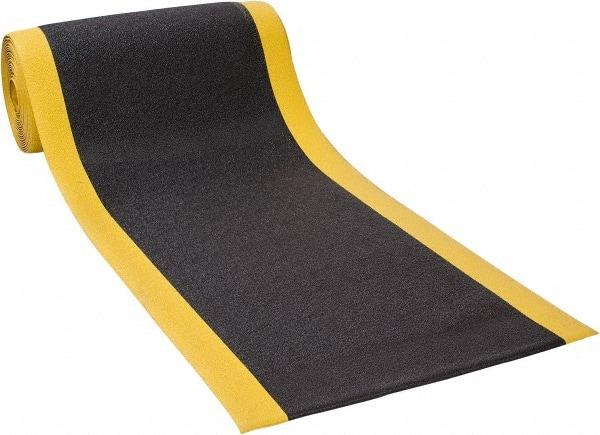 PRO-SAFE - 60' Long x 3' Wide, Dry Environment, Anti-Fatigue Matting - Black with Yellow Borders, Urethane with Vinyl Sponge Base, Beveled on 4 Sides - Benchmark Tooling