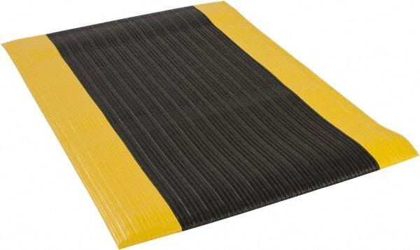 PRO-SAFE - 3' Long x 2' Wide, Dry Environment, Anti-Fatigue Matting - Black with Yellow Borders, Vinyl with Vinyl Sponge Base, Beveled on 4 Sides - Benchmark Tooling