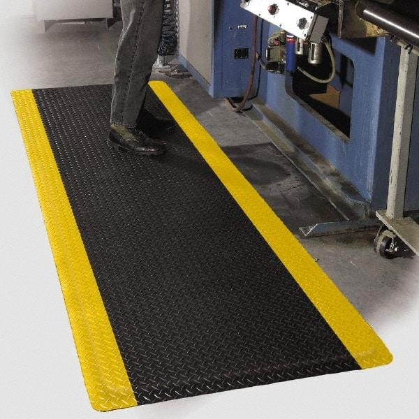 PRO-SAFE - 75' Long x 2' Wide, Dry Environment, Anti-Fatigue Matting - Black with Yellow Borders, Vinyl with Vinyl Sponge Base, Beveled on 4 Sides - Benchmark Tooling