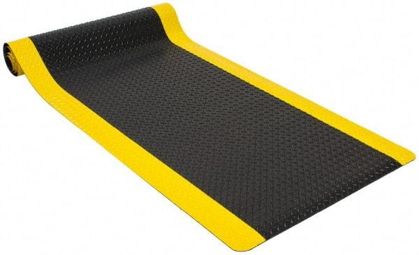 PRO-SAFE - 63' Long x 3' Wide, Dry Environment, Anti-Fatigue Matting - Black & Yellow, Vinyl with Vinyl Sponge Base, Beveled on 4 Sides - Benchmark Tooling