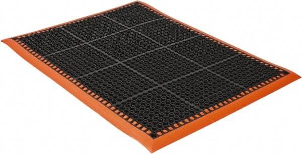 PRO-SAFE - 3' Wide, Dry/Wet Environment, Anti-Fatigue Matting - Black with Orange Borders, Natural Rubber with Rubber Base, Beveled on 4 Sides - Benchmark Tooling