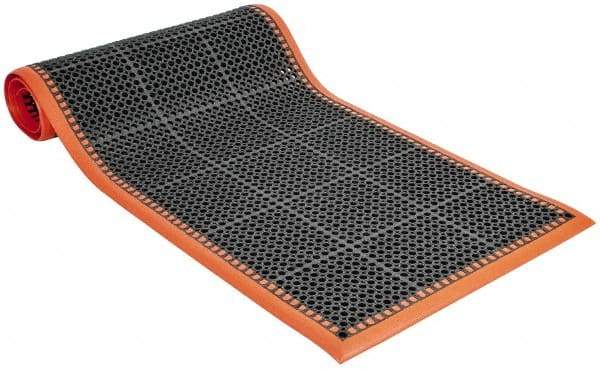 PRO-SAFE - 10' Long x 3' Wide, Dry/Wet Environment, Anti-Fatigue Matting - Black with Orange Borders, Natural Rubber with Rubber Base, Beveled on 4 Sides - Benchmark Tooling