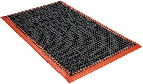 PRO-SAFE - 5' Long x 3' Wide, Dry/Wet Environment, Anti-Fatigue Matting - Black with Orange Borders, Natural Rubber with Rubber Base, Beveled on 4 Sides - Benchmark Tooling