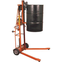 Wesco Industrial Products - 750 Lb Load Capacity, 30, 55 & 85 Gal Drum Lifter - 30" Wide x 70-3/4" High, 2 Steel Wheels - Benchmark Tooling