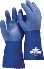 MCR Safety - Size 2XL (11), 12" Long, 80 mil Thick, Supported, PVC Chemical Resistant Gloves - Rough Finish, Interlock Knit Lined, Blue - Benchmark Tooling