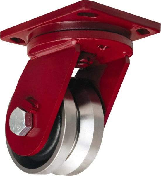 Hamilton - 6" Diam x 3" Wide, Iron Swivel Caster - 4,500 Lb Capacity, Top Plate Mount, 6-1/2" x 7-1/2" Plate, Tapered Roller Bearing - Benchmark Tooling