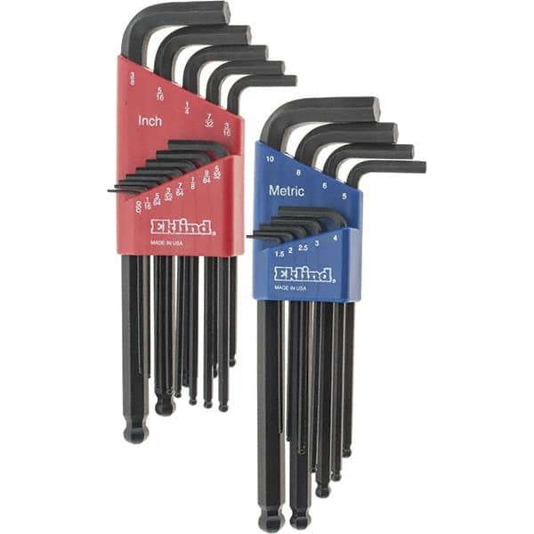 Eklind - 22 Piece L-Key Ball End Hex Key Set - Hex Range 0.05 to 3/8" - Benchmark Tooling