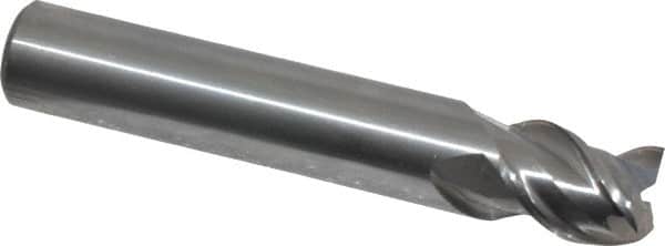 OSG - 1/2", 5/8" LOC, 1/2" Shank Diam, 3" OAL, 3 Flute, Solid Carbide Square End Mill - Single End, Uncoated, Spiral Flute, 45° Helix, Centercutting, Right Hand Cut, Right Hand Flute, Series 2041 - Benchmark Tooling