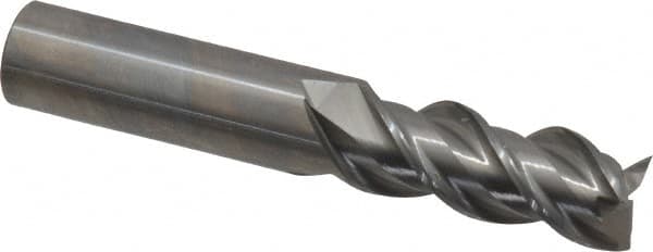 OSG - 1/2", 1-1/4" LOC, 1/2" Shank Diam, 3" OAL, 3 Flute, Solid Carbide Square End Mill - Single End, Uncoated, Spiral Flute, 45° Helix, Centercutting, Right Hand Cut, Right Hand Flute, Series 2042 - Benchmark Tooling