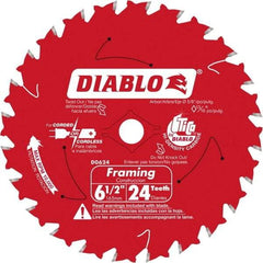 Freud - 6-1/2" Diam, 5/8" Arbor Hole Diam, 24 Tooth Wet & Dry Cut Saw Blade - Carbide-Tipped, Standard Round Arbor - Benchmark Tooling