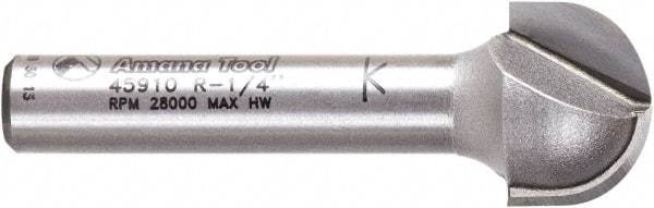 Amana Tool - 1/2" Cut Diam, 3/8" Length of Cut, 2 Flute Core Box Edge Profile Router Bit - Carbide-Tipped, 1/4" Shank Diam, 1-1/2" OAL, Uncoated - Benchmark Tooling