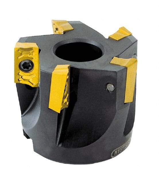 Kennametal - 4" Cut Diam, 1-1/4" Arbor Hole, 0.3" Max Depth of Cut, 42° Indexable Chamfer & Angle Face Mill - 7 Inserts, OD 04 Insert, Right Hand Cut, 7 Flutes, Through Coolant, Series 7745 VOD 04 - Benchmark Tooling
